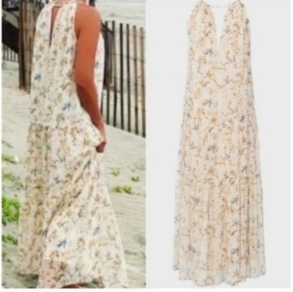Anthropologie Drew Floral Halter Neck Sleeveless Tiered Maxi Dress Size Small